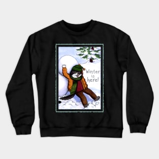 Cat boy making a snowman Crewneck Sweatshirt